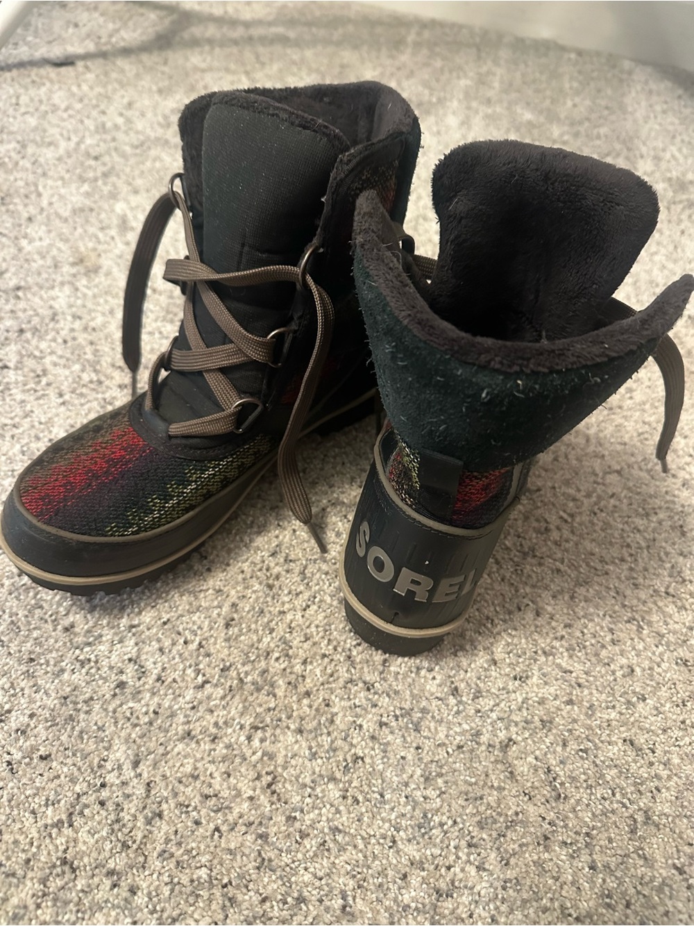 Sorel Black Multicolor Lace-Up Winter Boots